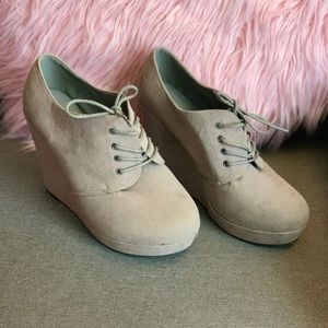 Gray Torrid Lace Up Wedges
